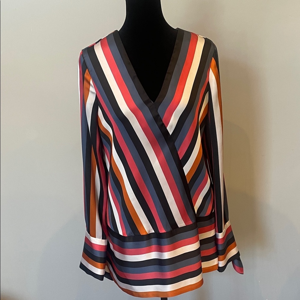 Striped V-Neck Wrap-Style Women’s Top in Multicolor etcetera Brand size 2